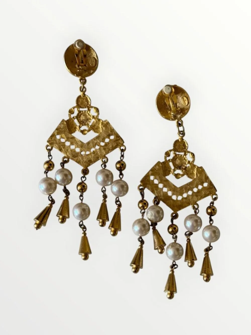Givenchy Vintage Gold Faux Pearl Chandelier Earrings